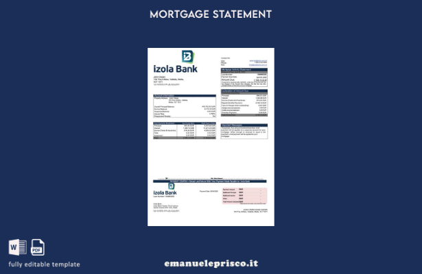 stile verificato Estratto conto ipotecario Malta Izola Bank Modello Word e model